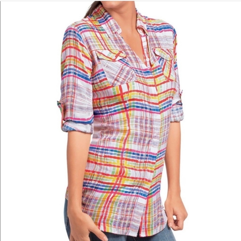 CLOSEOUT ITEM CAbi madras style button down XS